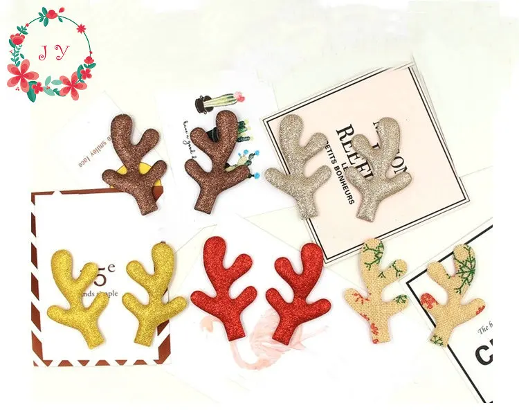 

50pcs/lot Glitter Reindeer Antlers Gold Silver Red Fawn fabric W/ Sponge Padded Buckhorn applique for Christmas decor,Craft DIY