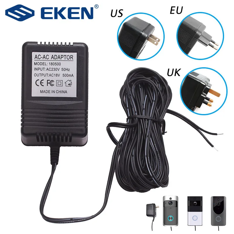 

US UK EU Plug 18V AC Transformer Charger for Wifi Wireless Doorbell Camera Power Adapter IP Video Intercom Ring 110V-240V