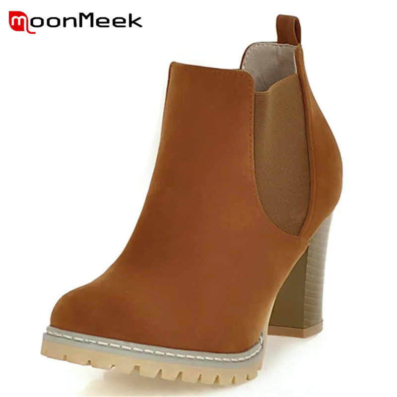 

MoonMeek HOT fashion 2020 simple high heels ankle boots ladies new arrive platform boots elegant autumn winter flock woman boots