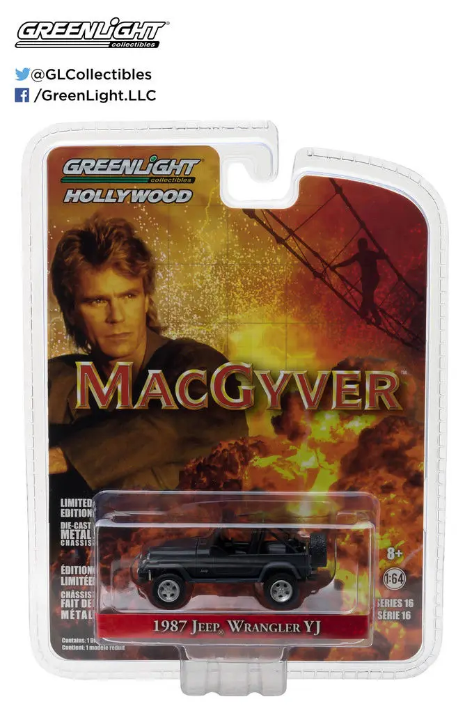 GL 1: 64 1987 Jeep Wrangler YJ-MacGyver модель автомобиля литья под давлением металлические игрушки подарок на день рождения для детей мальчика