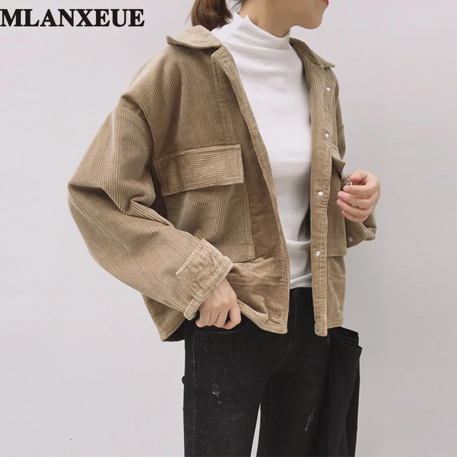 

Vintage Turndown Jacket Women Autumn Harajuku Korean Coats Female Casual Loose Plus Size Jacket Ladies Vogue Cardigan Black Coat