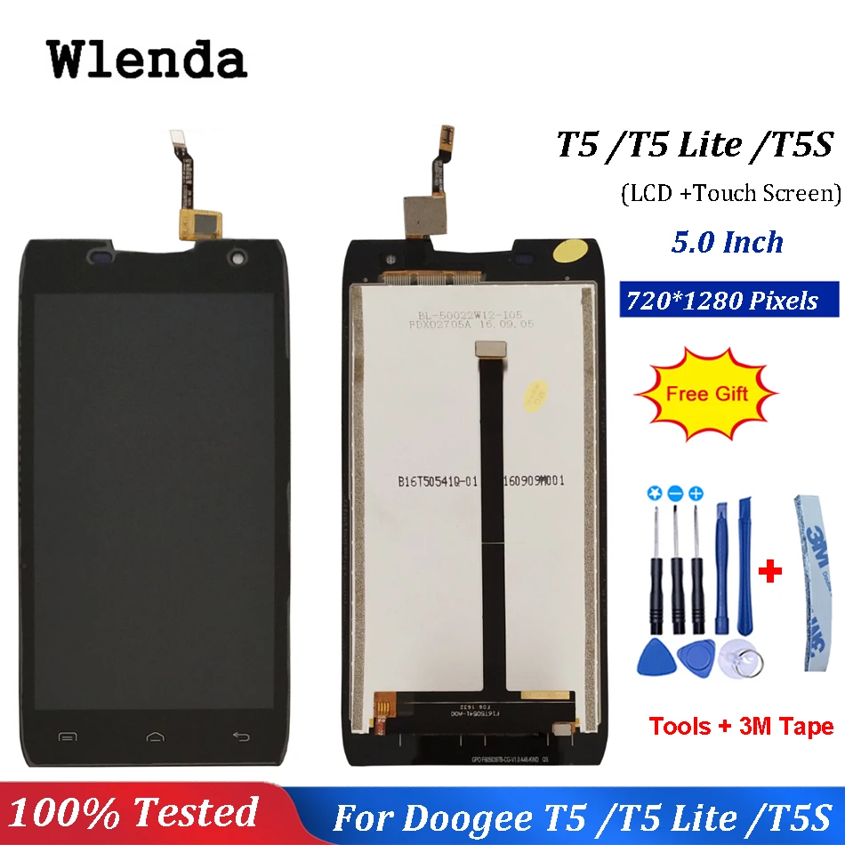 

100% Original For DOOGEE T5 T5 Lite LCD Display + Touch Screen Digitizer Assembly Panel Digital Replacemen T5S Tools 1280x720P