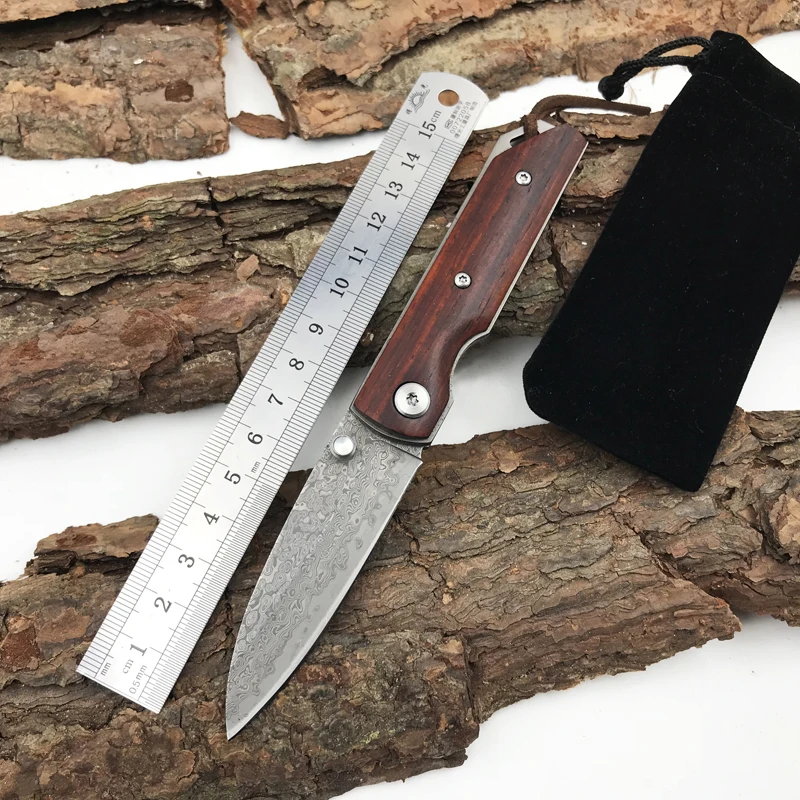 Ball bearing Damascus blade knife red sandalwood handle outdoor
