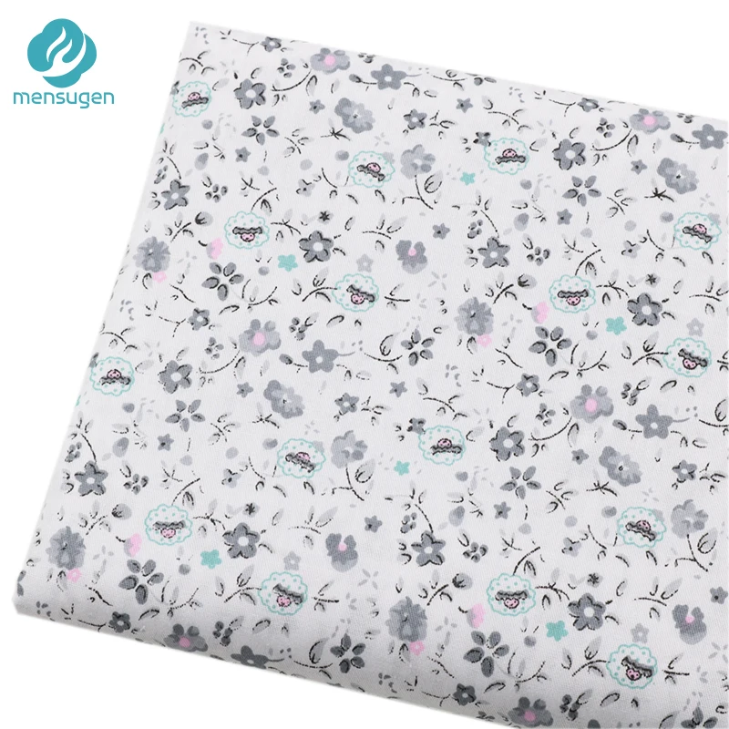 

White with Grey Florals Cotton Fabrics for Dresses Sewing Baby Crib Bedding DIY Doll Cloth Needlework Fabrics Material