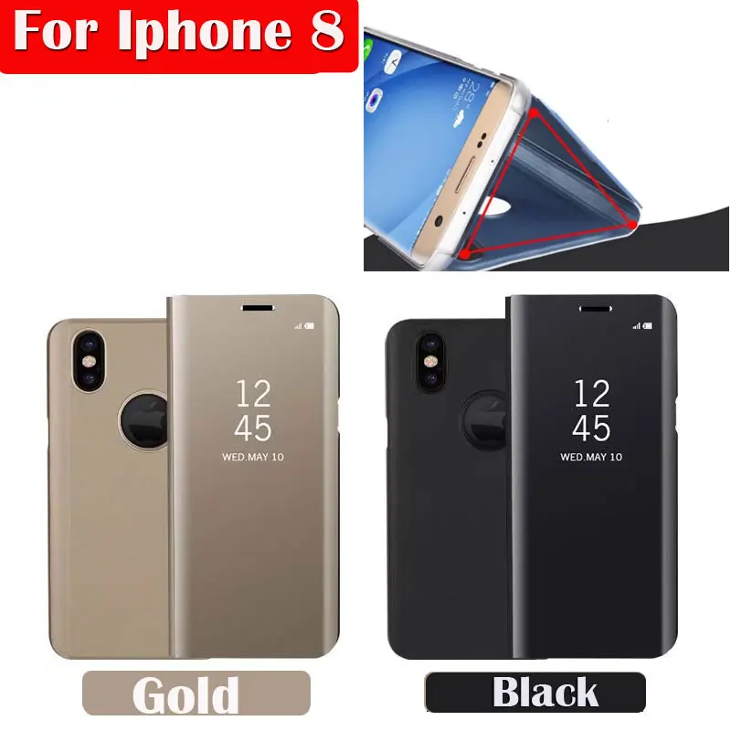 

For Iphone X 8 Plus 7 6 6S Luxury Chrome Mirror Clear View Flip Smart Case Cell Phone Hard Plastic Cases Stand Holder Cover