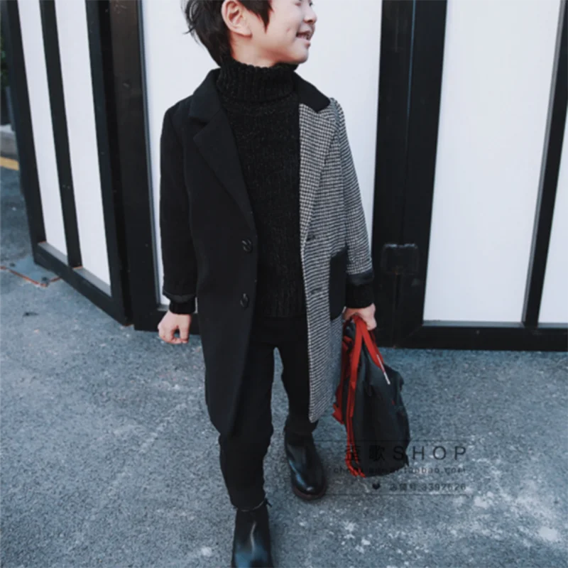 

Boys woolen coat 2018 autumn and winter wear new fashion big children in the long windbreaker children stitching woolen coat