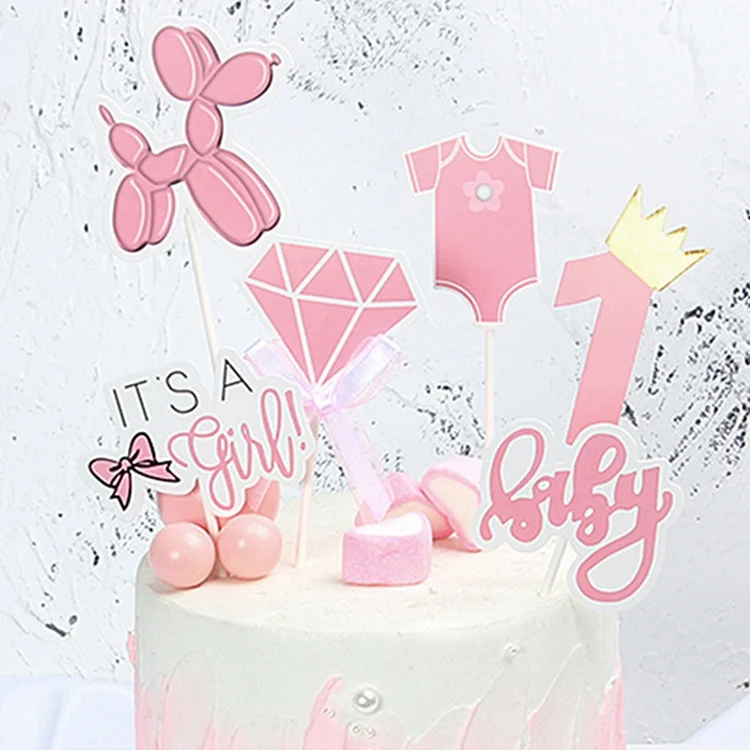 Pink Йориу 6 шт. Baby Shower мальчик бумажные топперы для кексов Топпер для торта «С Днем Рождения» один первый день рождения украшения для вечеринки дети его девочка - Цвет: Pink