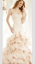 New Arrival Mermaid Wedding Dress Sweetheart Strapless Cascading Ruffle Beading Brush Train Vestidos De Noiva NM 621