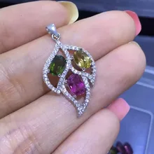 Натуральные разноцветные турмалины кулон 925 серебро натуральный драгоценный камень кулон ожерелье Модные Элегантные листья женские ювелирные изделия