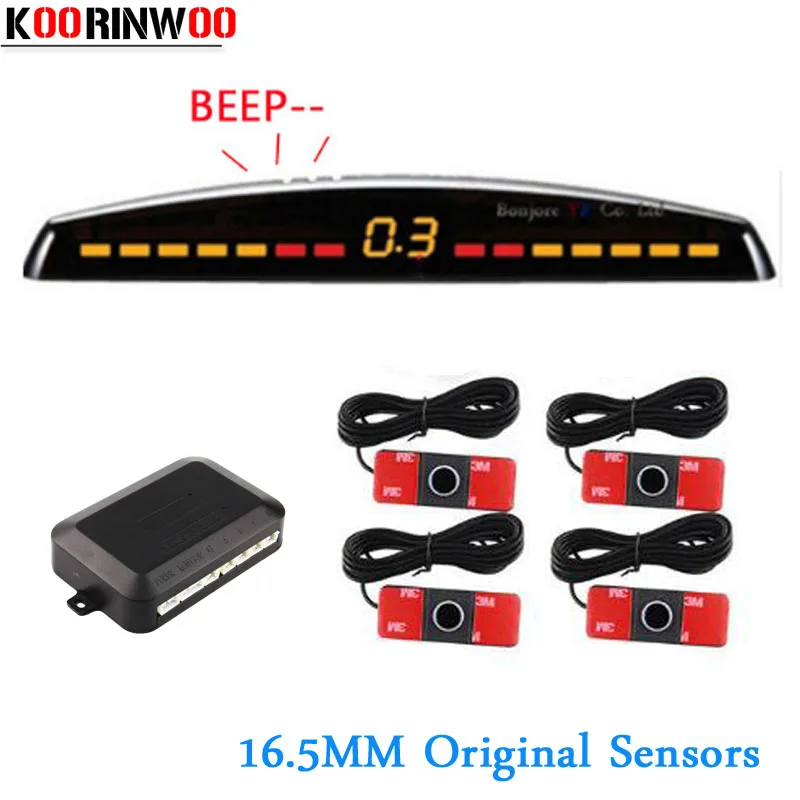 Baratos Koorinwoo Original Car Parktronic doble CPU Sensor de aparcamiento para coche 4 sondas sistema de sondas ciegos syseb Detector de coche marcha atrás para coche