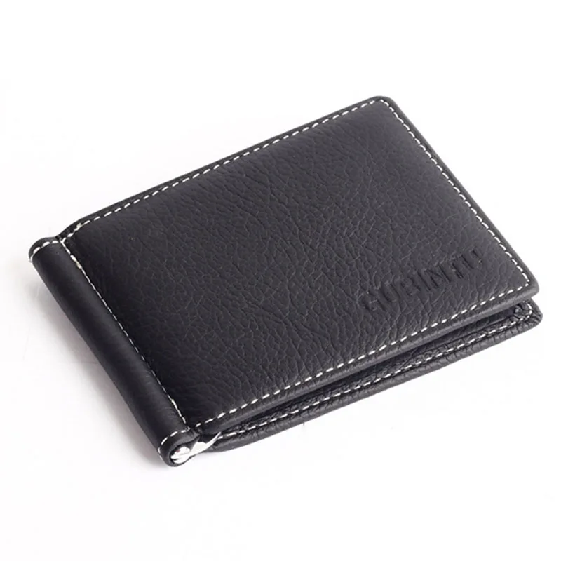 Genuine Leather Slim Money Clip Wallet For Men Purse With Coin Pocket ID Credit Card Slots Man Money Bag Black Coffee metal money clip