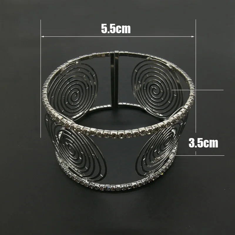 Woman Bracelet and Bangles Silver Plated Round Geometric Wide Bracelet Jewelry Gift Crystal Rhinestone Open Cuff Bracelets (2)