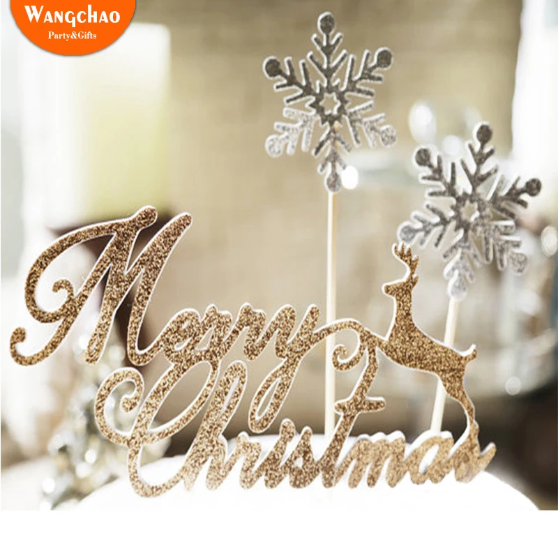 

10pcs/bag Merry Chrismas Cupcake Toppers Rose Gold Deer Snow White Party Xmas Decoration Cake Topper New Year Cake Decoration