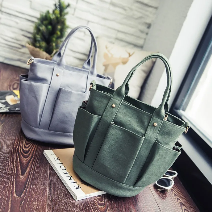 

New Ladies Large Pocket Casual Tote Women's Handbag Single Shoulder Handbags Canvas Leather Capacity Bags For Women Zipper