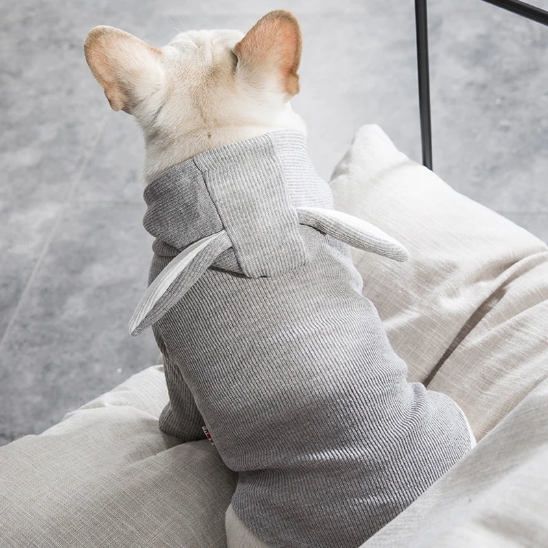 Cute French Bulldog Hooded Coat Jacket Winter Warm Pet Clothes for Small Dogs Sweet Rabbit Ears Shape Puppy Cat Clothing Costume