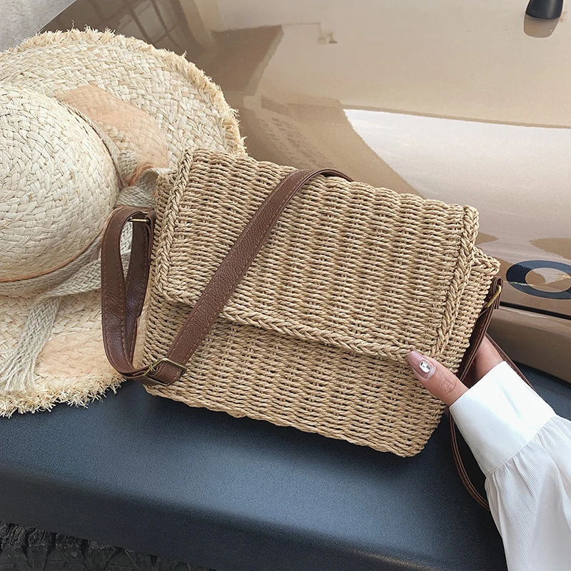Bohemian Straw Crossbody Bags for Women Summer Beach Bag Small Purse and Handbags Female Vintage Rattan Woven Messenger Bag