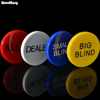 

HOT SALE 4PCS/SET Melamine Round Plastic Dealer coins SMALL BLIND/BIG BLIND/DEALER/All IN Texas Poker Chip Set Coin Buttons game