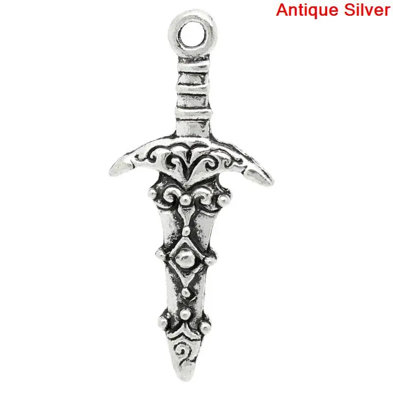 

DoreenBeads Zinc metal alloy Charm Pendants Sword Antique Silver Pattern Pattern 28.0mm(1 1/8") x 12.0mm( 4/8"), 8 PCs 2015 new