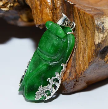 

S925 Sterling Silver Hand inlaid carved natural pendant penda