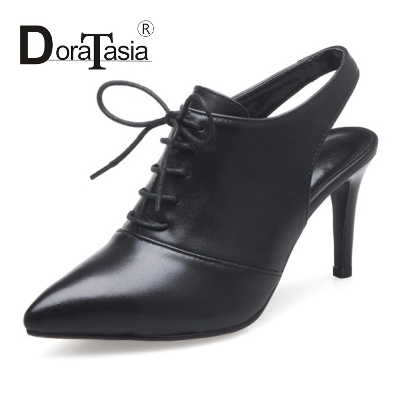 

DoraTasia 2017 New Slingbacks High Heel Shoes Pumps Sexy Pointed Toe Lace Up Platform Pumps Women Big Size Shoes Woman