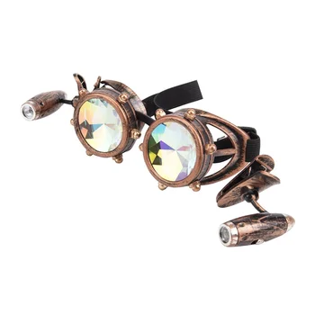 

Kaleidoscope Rainbow Crystal Lenses Light Up EDM Glasses With Two Lights Steampunk Goggles Rave Festival Party Punk Eyewear