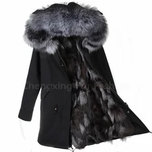 CX-G-P-12 Для женщин из натурального меха енота куртка-парка с капюшоном, верхняя одежда длинный съемный зимняя куртка с подкладкой