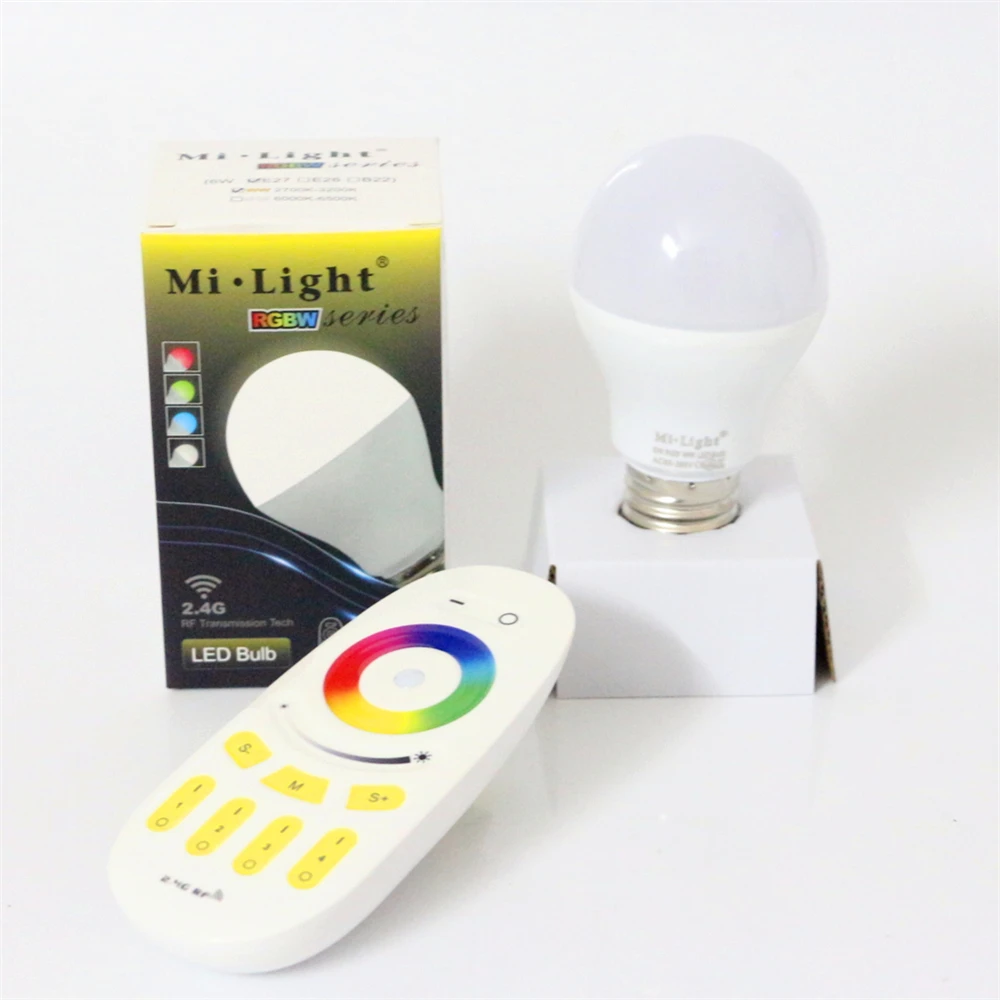 

Mi Light RGB+CW/WW LED Bulb E27 6W LED Lamp Spot light Bulb Colors Change Dimmable Led Spotlight + 4-Zone RF Remote Controller