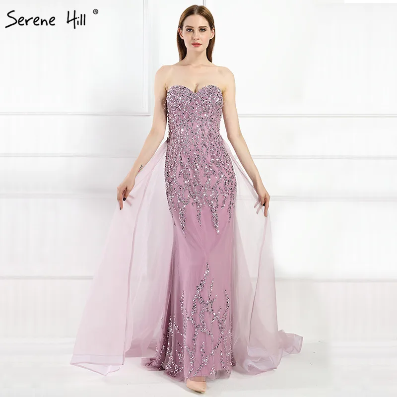 

2019 Purple Mermaid Elegant Fashion Evening Dress Beading Sequined Sleeveless Sexy Evening Gowns Serene Hill LA6215
