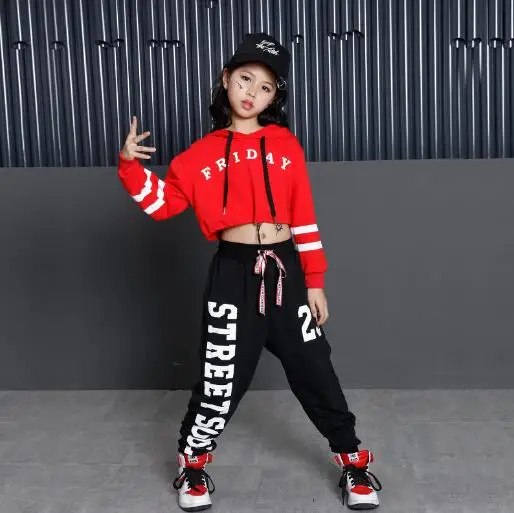 Kids Hip Hop Dance Costumes Girls Long Sleeve Sports Suit Children