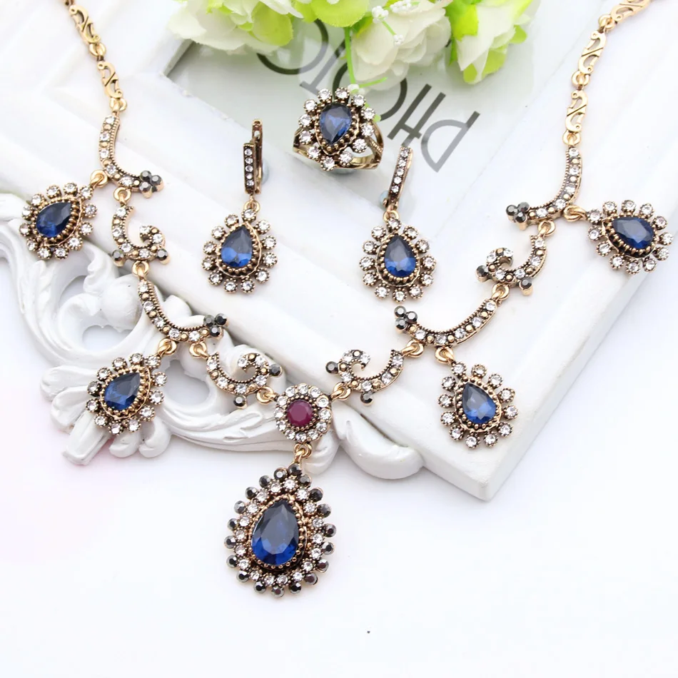 Fashion Turkey Women Jewelry Sets 4PCS Antique Gold Color Earring