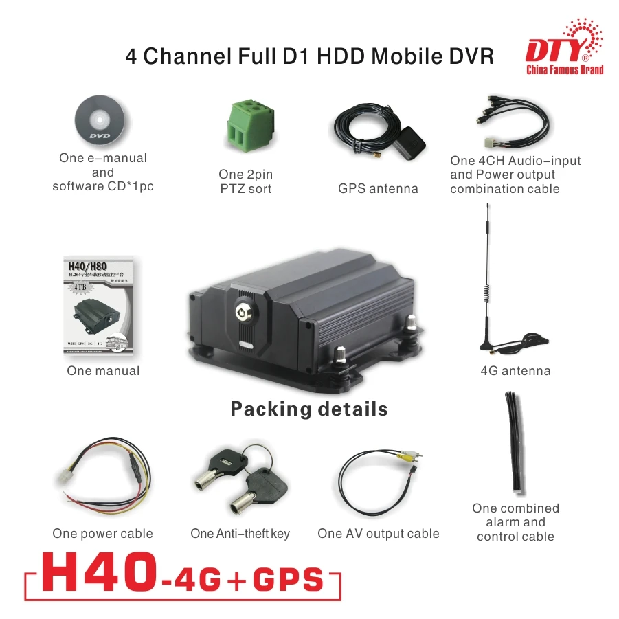  4CH D1 HDD DVR 4 canal RJ45 barato cctv dvr con SMS H40-4G