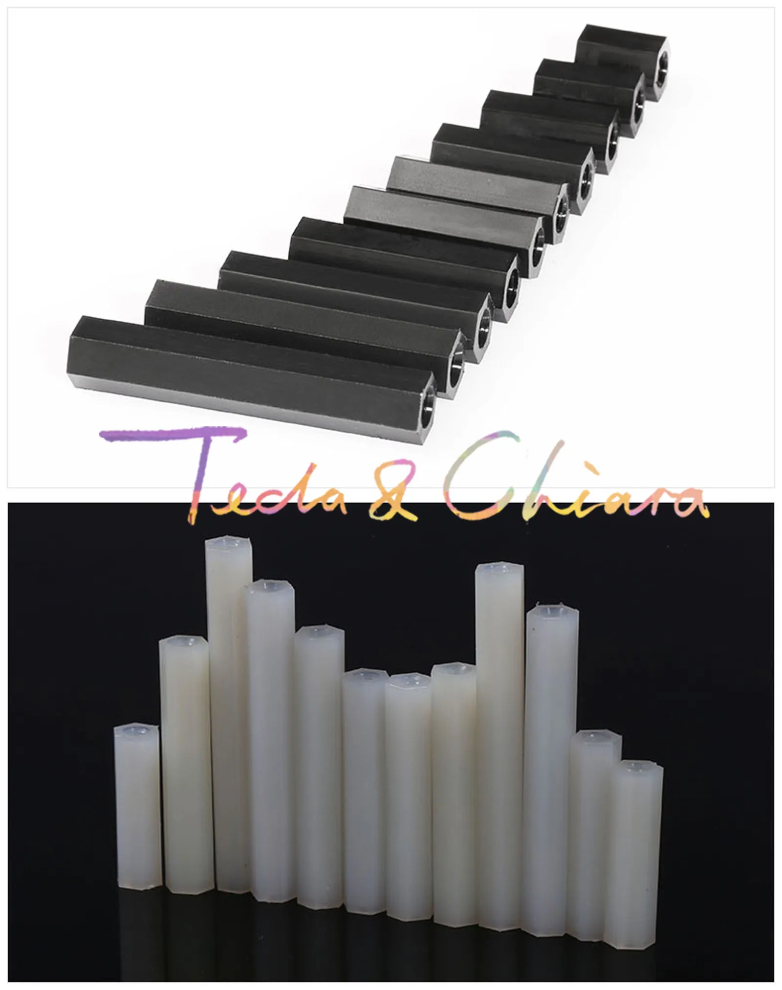 

10Pcs M3 x 25mm New 25 * Black White Nylon Hex Standoff Spacer Female Female Length Plastic