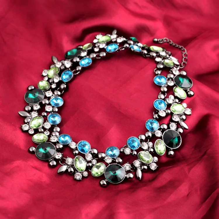 

2019 Newest Hyperbole Sparkly Green Blue Created Crystal Choker Necklace For Fashion Women Banquet Brand Costume Jewelry