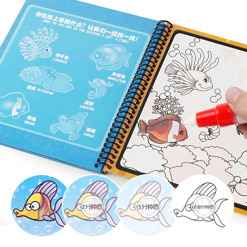 

Magic Water Book Cartoon Animals Dinosaurs Cognitive Water Coloring Books Educational Kids Drawing Toys Water Painting Manual