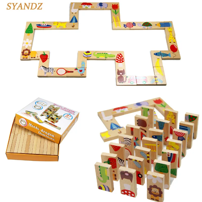

28pcs Baby Toy Wooden Toys Animal Domino Puzzles High Quality Educational Toys For Baby Birthday Gift