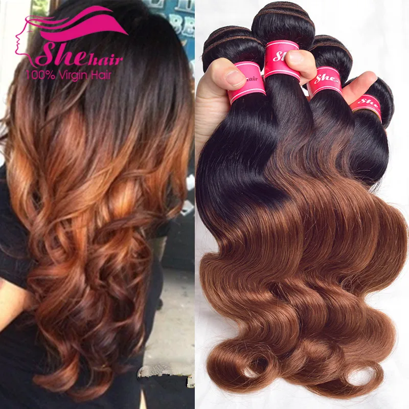 Ombre Brazilian Hair Bundles 1b/33# Brazilian Body Wave 3pcs/lot, Ombre Human Hair Weave 7A Mink Brazilian Virgin Hair Body Wave