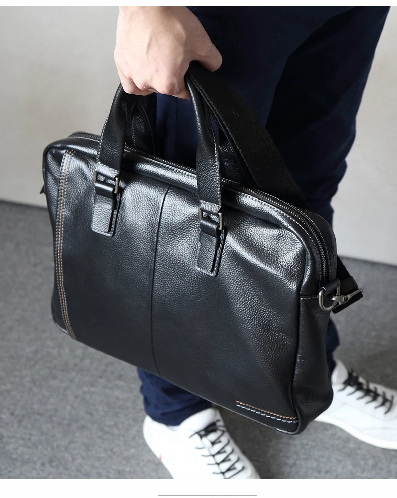 Известный бренд Портфели Для мужчин из натуральной кожи Для мужчин мужская сумка корейский дизайнерский сумка-мешок Повседневное черный