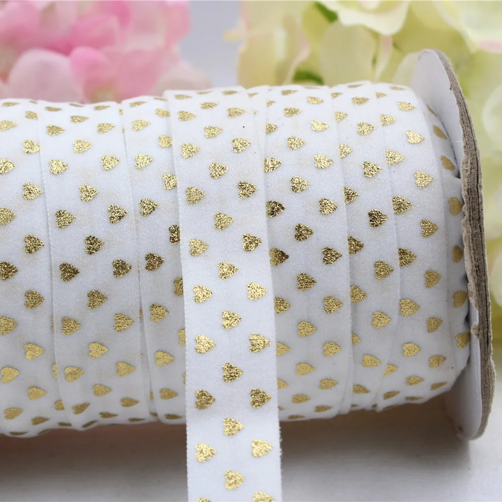 

165932, 5/8'' 16MM hot gold print Love Elasticity ribbon , 5 yards DIY handmade hair accessories Material , free shipping