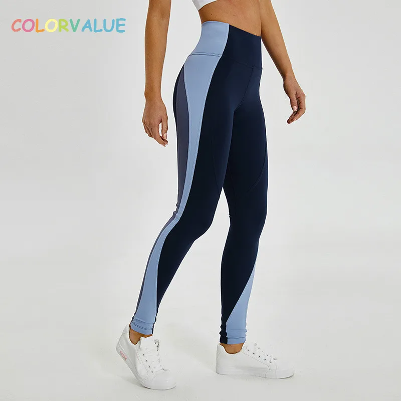 

Colorvalue Contrast Color Yoga Fitness Leggings Women Full Length Squatproof Sport Athletic Tights High Waist Workout Gym Pants