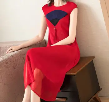 

Summer printed dress tassels slim short sleeve temperament in long age-reducing pleated dress free shipping