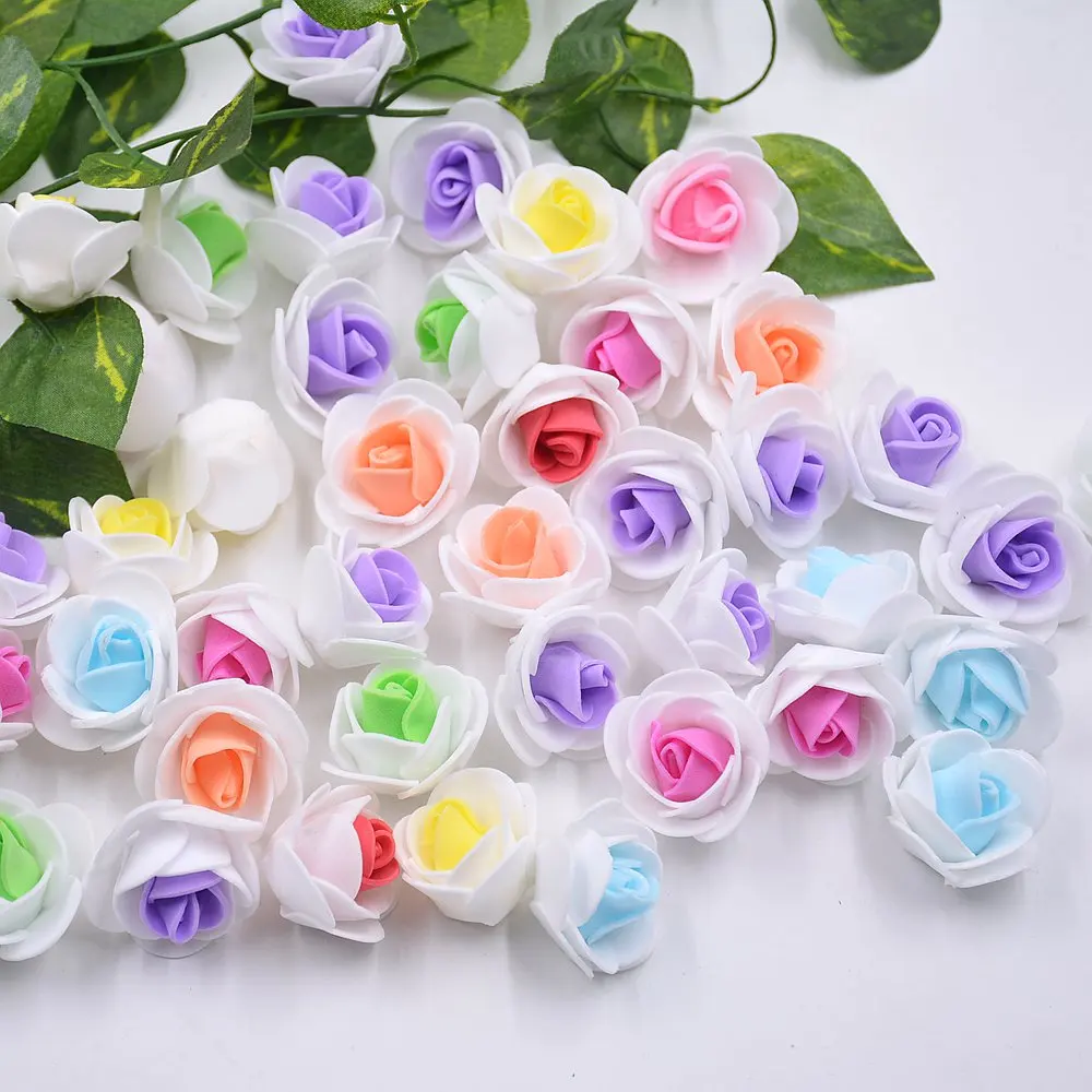 

10pcs/lot 2cm mini two-color foam rose head wedding dress high quality artificial flower DIY wreath scrapbook handmade flowers