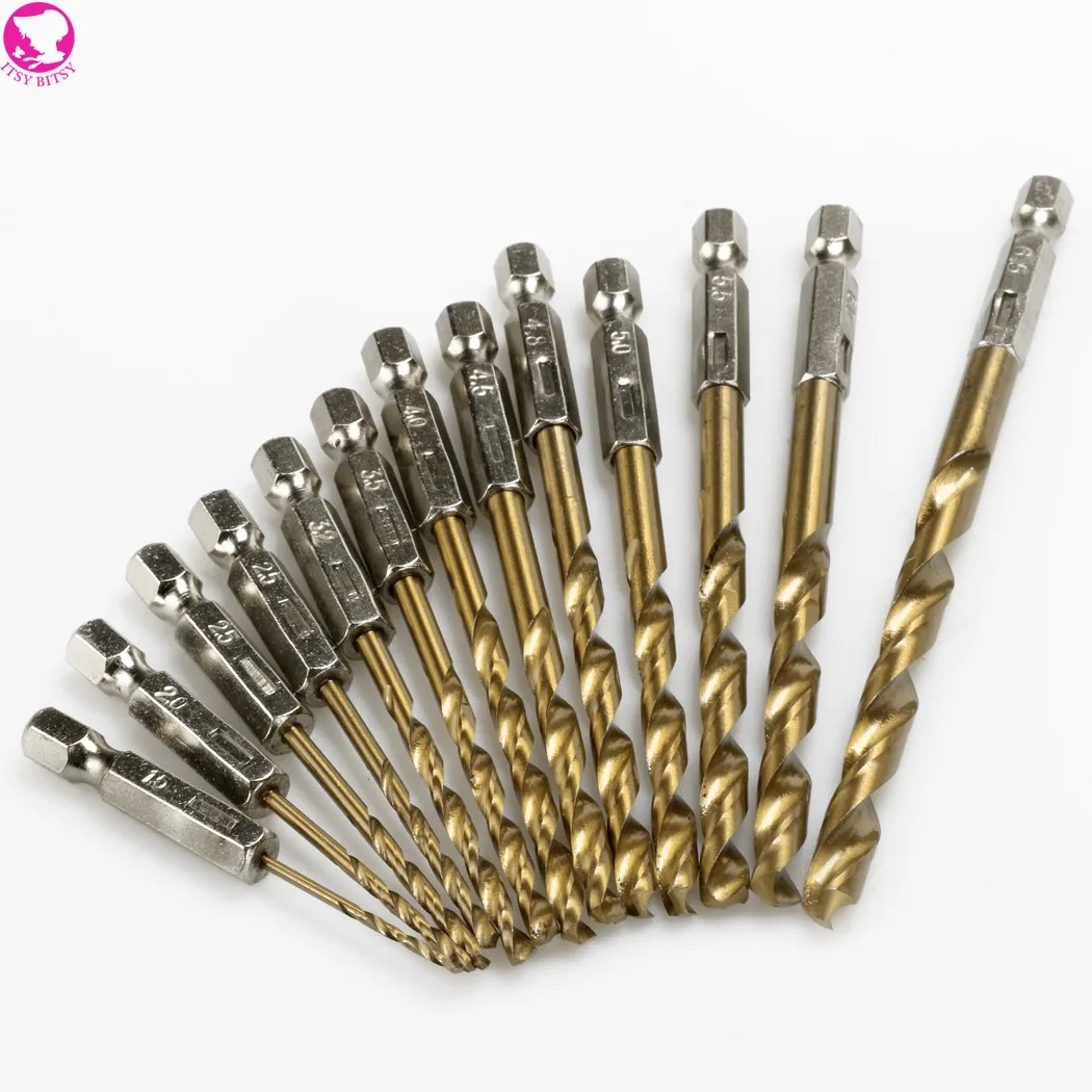 13pcslot High Speed Steel Hss Titanium Coated Drill Bit Set 14 Hex