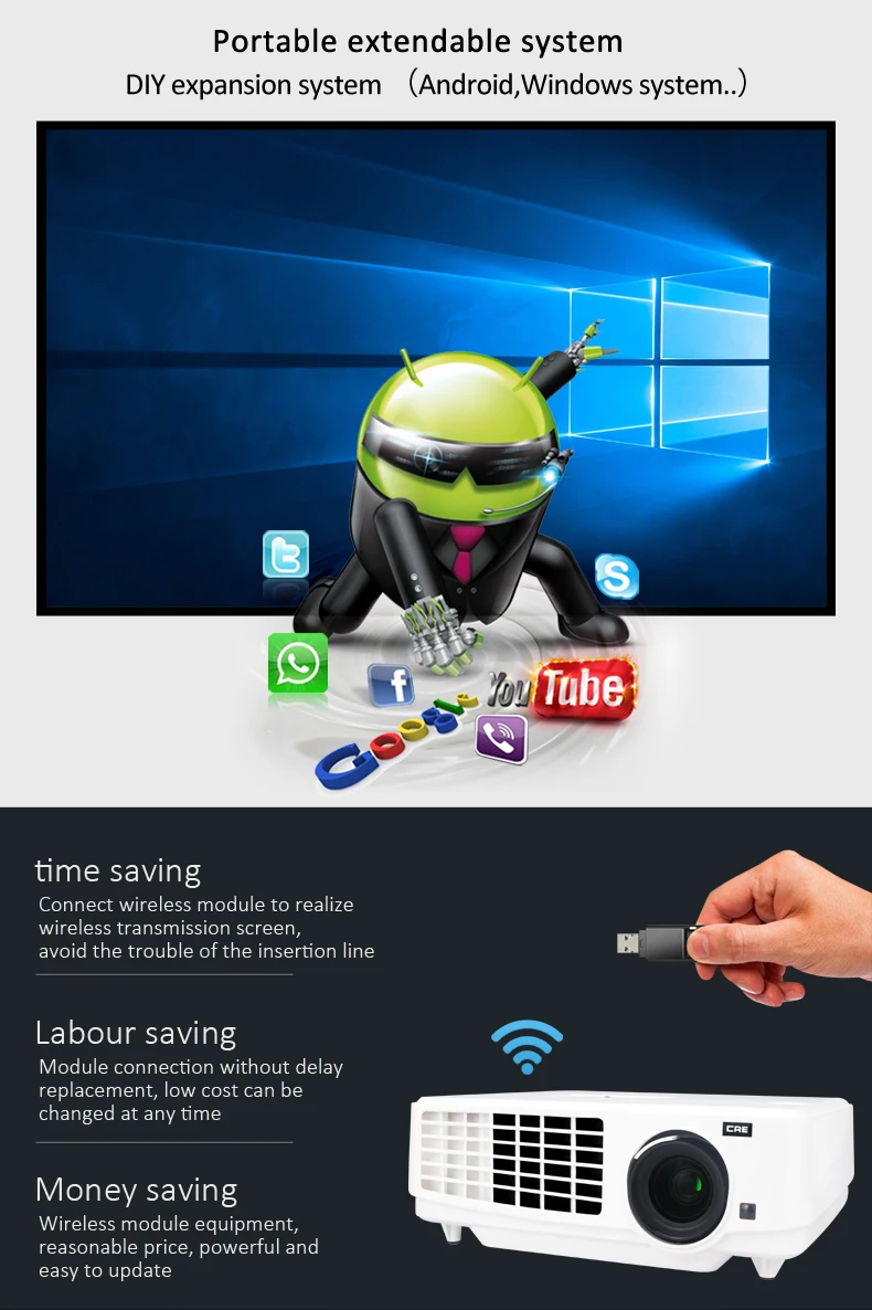 3LCD Projector Android LED Projector Full HD 1080P Projector High Brightness 3000 ANSI Lumens Projector HDMI USB VGA AV