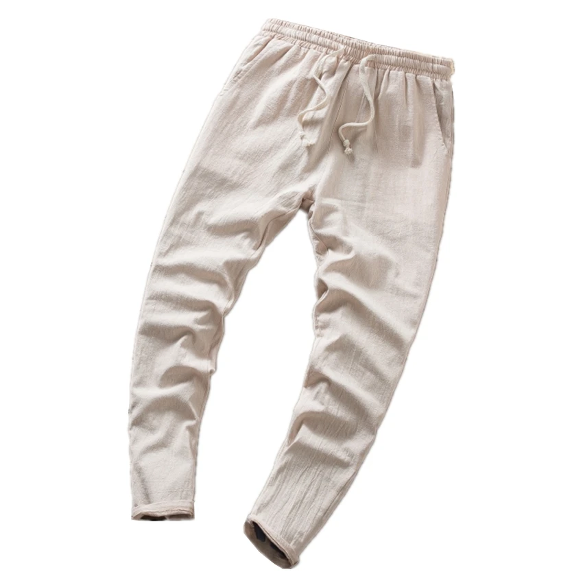  2019 Summer Mens Two-piece Set S-5XL Short-sleeved tshirts and pants Cotton Linen