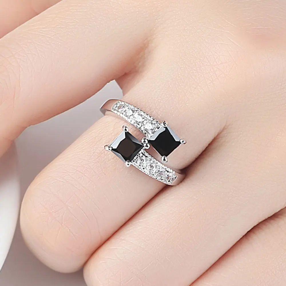 Dovolov, роскошные кольца со Звездной звездой из белого золота для женщин, модное кольцо на палец с черным, подарок на свадьбу, помолвку A353