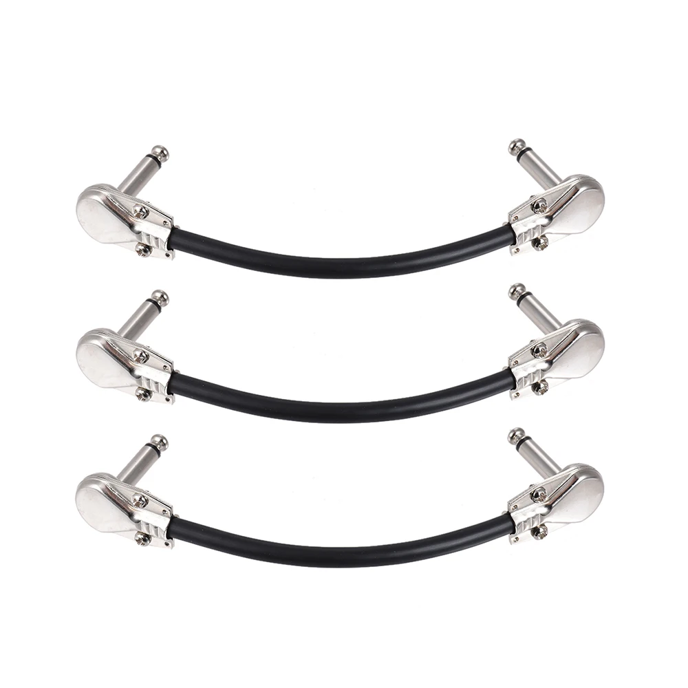 

ammoon 15cm/ 6in Guitar Pedal Patch Cable Musical Instrument Patch Cable 1/4" Silver Right-angle Plug Black PVC Jacket, 3-Pack
