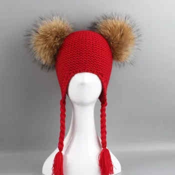 

Toddler Baby Pom Pom Hats Kids Boys Girls Unisex Knitted Crochet Beanie Winter Wool Cotton Warm Hat Christmas Caps B0005