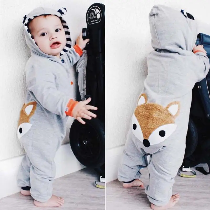 

Winter Baby Rompers Cute Cartoon Fox Girls Boys Long Sleeves Hooded Romper Newborn Crawling Jumpsuit Soft Warm Infant Clothing