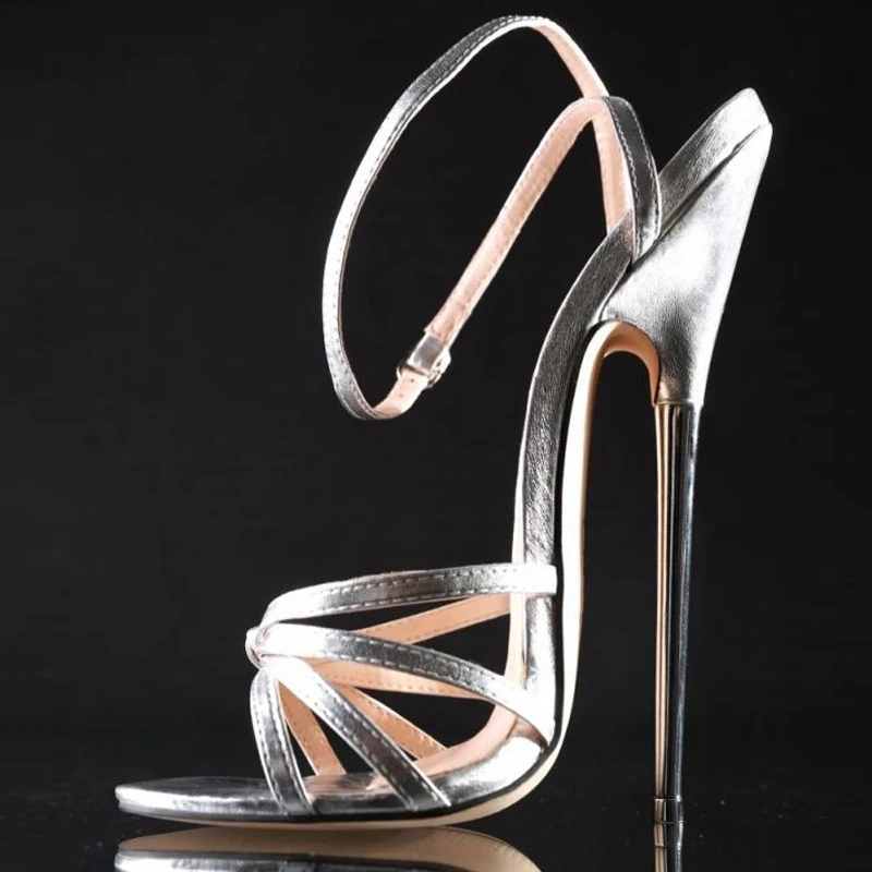 Фетиш-босоножки на высоком каблуке; женские модные туфли с острым носком и ремешком на щиколотке; туфли унисекс на высоком тонком металлическом каблуке с пряжкой и ремешком