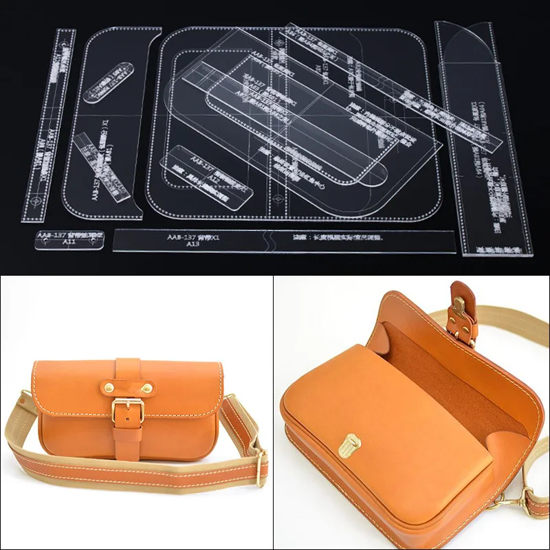 1Set DIY Leather Handmade Craft women handbag Shoulder bag Sewing Pattern Acrylic Stencil Template 27*15*6CM
